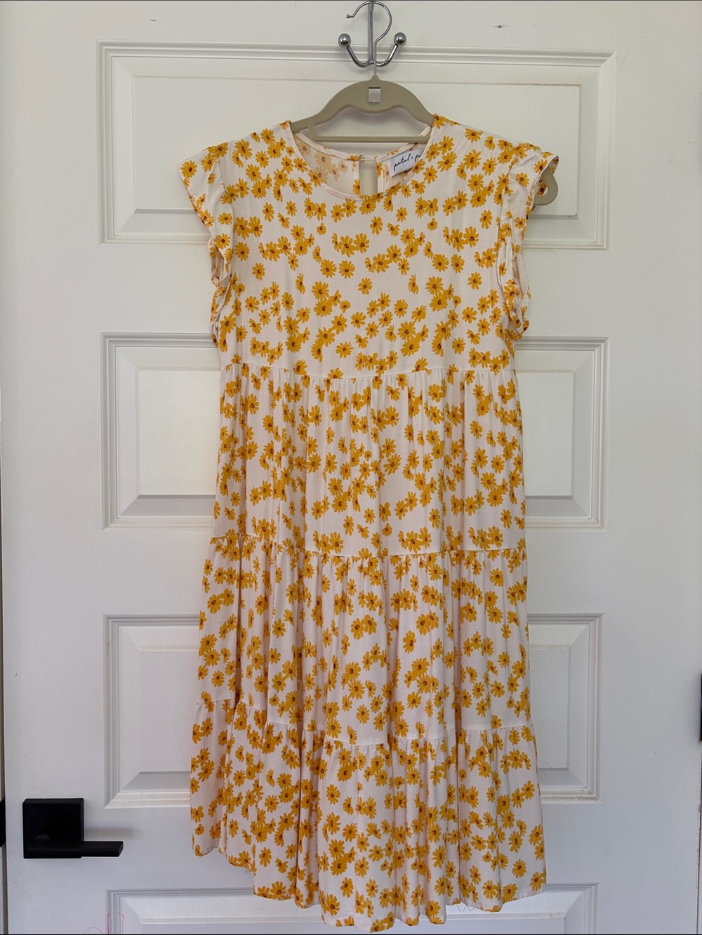 Petal & Pup White Dress with Yellow Daisy Print